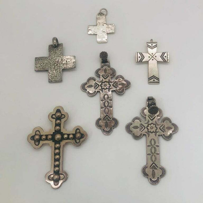 Antique Sterling Silver Cross Pendant Attributed to T Foree, a Set of