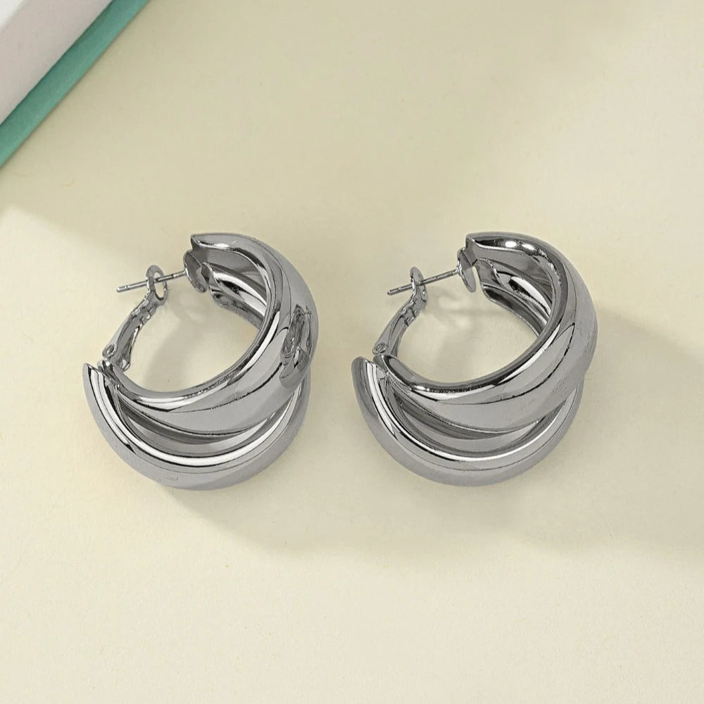 Personality Fashion Gold Color Double Layer Circle Hoop Earrings for Women Charm Simple  Statement Earrings Jewelry Accessories – View 5
