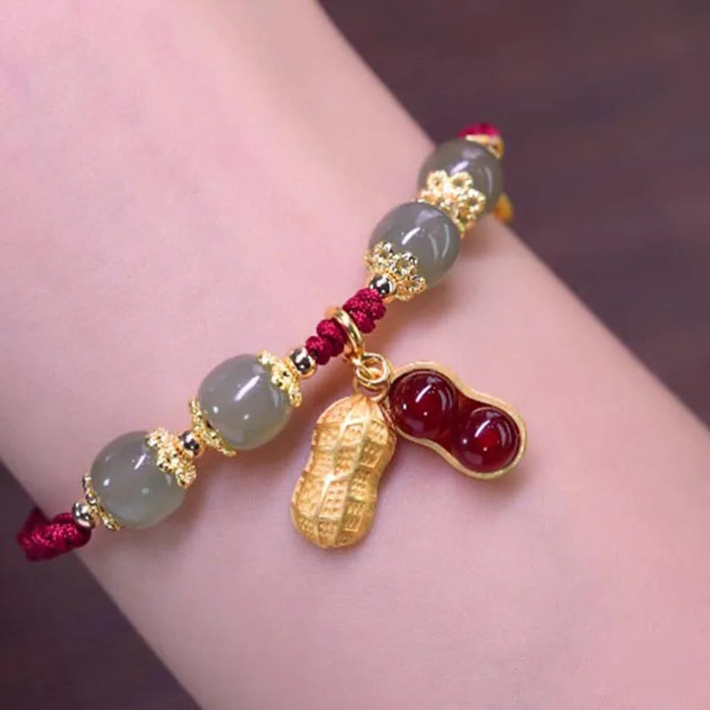 Hetian Jade Leaf Bracelet | Vintage Handmade Feng Shui Charm
