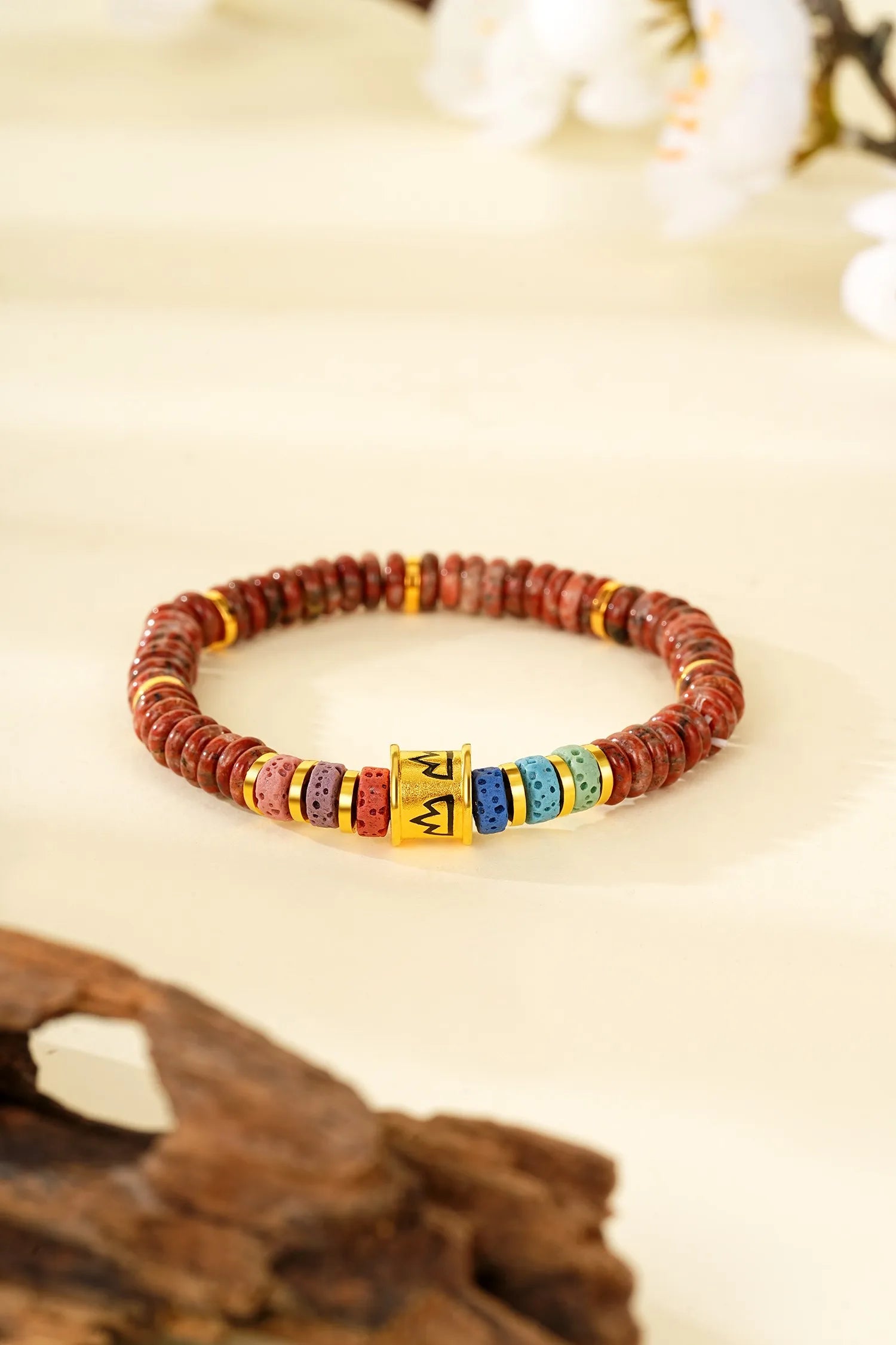 天然玉石五行守护手链|24K金包银小熊金珠 招财聚福平衡气场