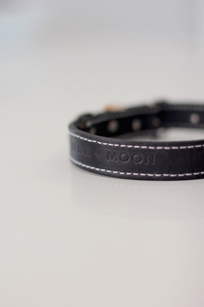 Benji + Moon | Handcrafted Leather dog collars black and beige
