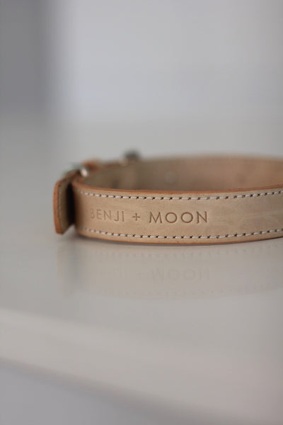 Benji + Moon | Handcrafted Leather dog collars natural
