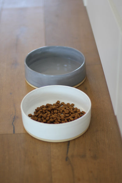 Benji + Moon | Large Ceramic Cat or Dog Bowl Grey White