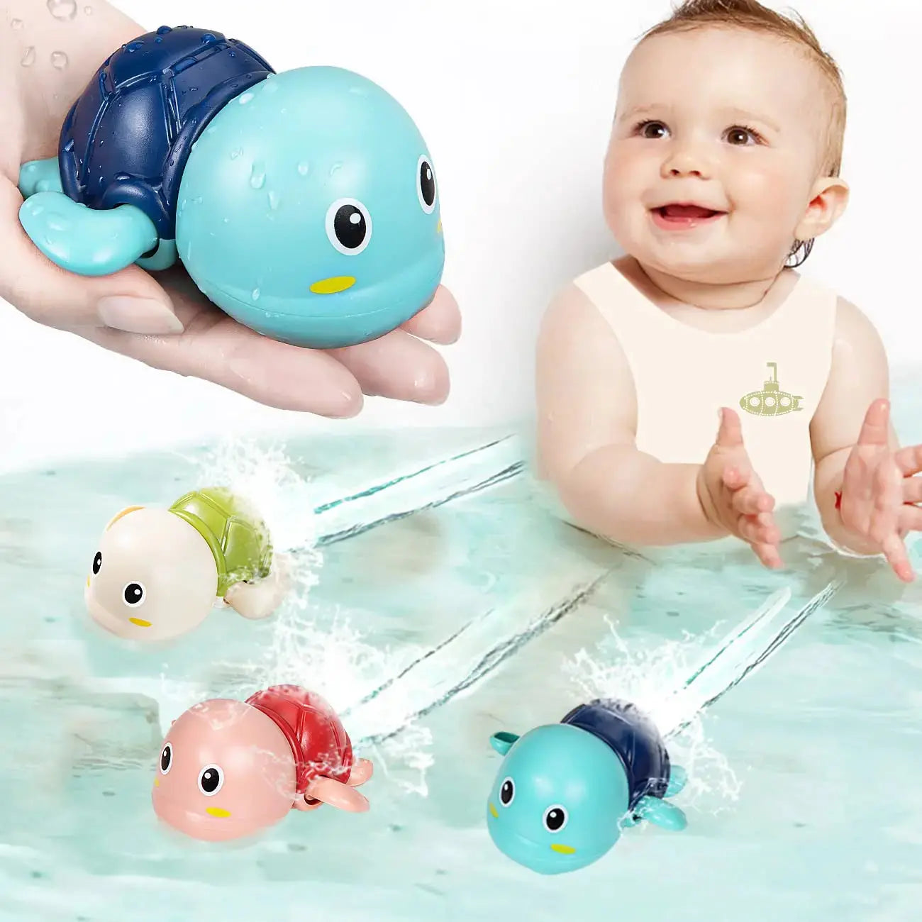 Baby Bath Toys Bathing Cute Swimming Turtle Whale Pool Beach Classic Chain Clockwork Water Toy For Kids Water Playing Toys QWZ Official Store
