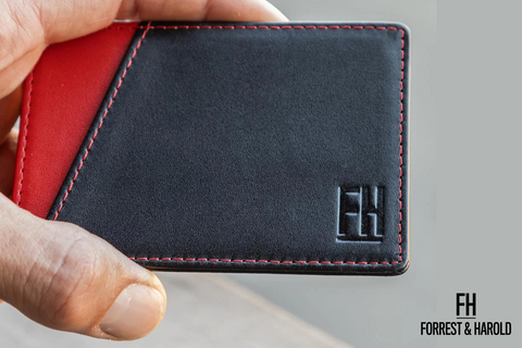 This is a money clip leather wallet by Forrest and Harold