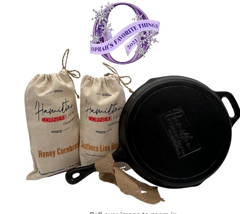 Hamilton Cornerstore Cast Iron Skillet with Cornbread Mix & Biscuit Mix - Southern Cooking Bundle - 10 Inch Pre-Seasoned Frying Pan, Non-Stick