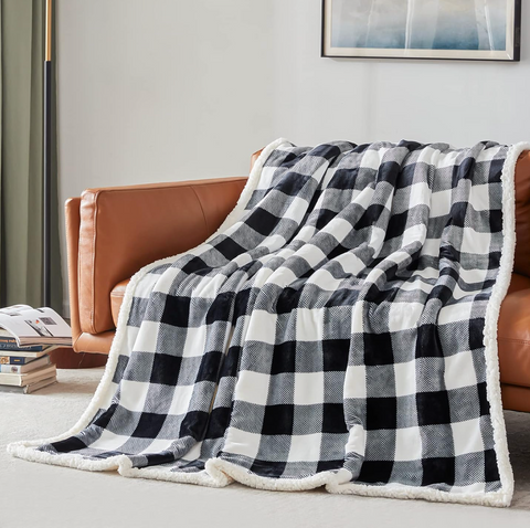 Touchat Sherpa Plaid Throw Blanket