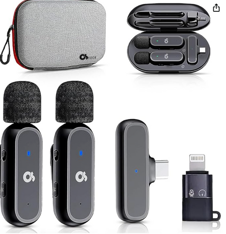 OS TECH Dual Wireless Lavalier Microphone for iPhone & Android, Best Lapel Mic for Video Recording, YouTube, TikTok, IG, Podcasts & Interviews -