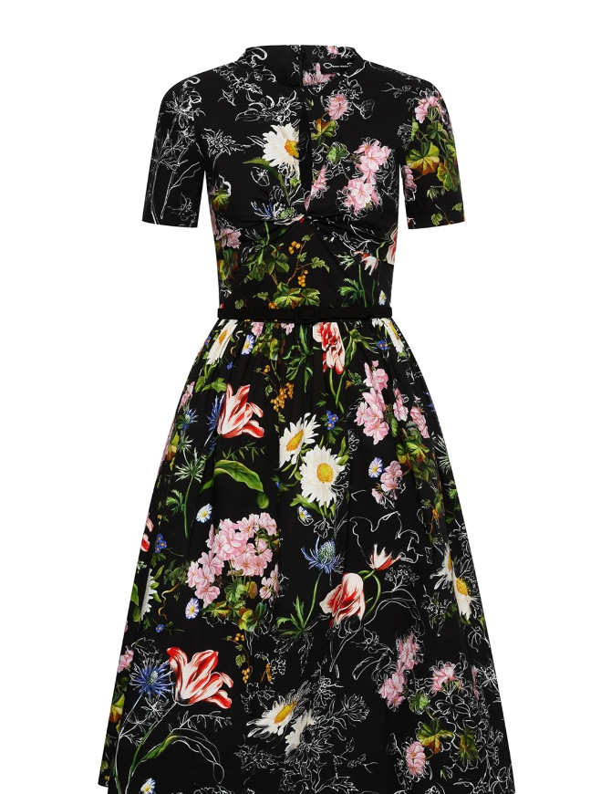 Oscar de la Renta, Unfinished Floral Cotton Poplin Dress