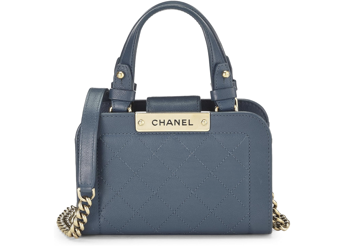 Chanel, Pre-Loved Blue Calfskin Label Click Shopping Tote Mini, Blue