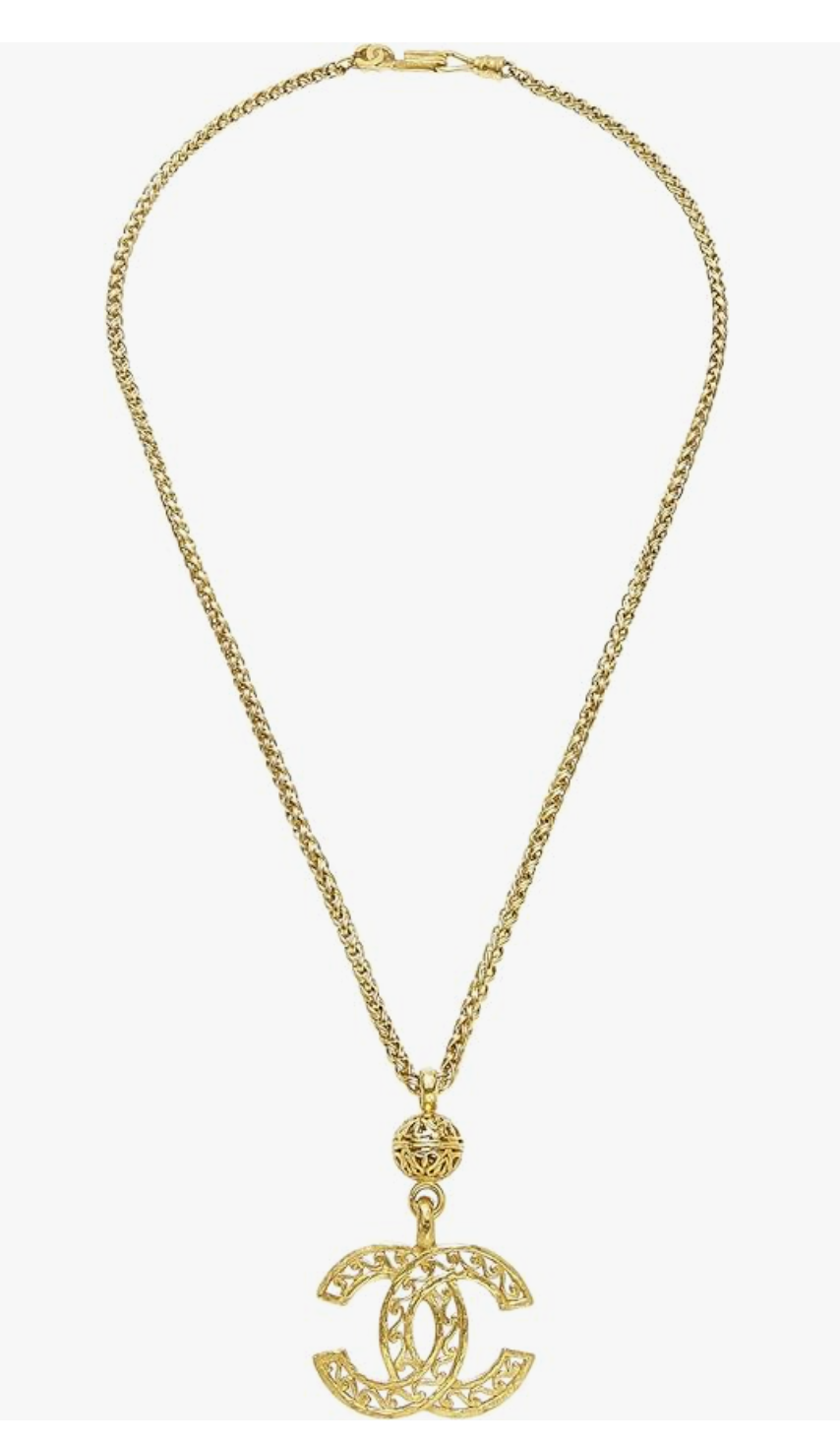 Chanel, Pre-Loved Gold 'CC' Fretwork Dangle Necklace, Gold