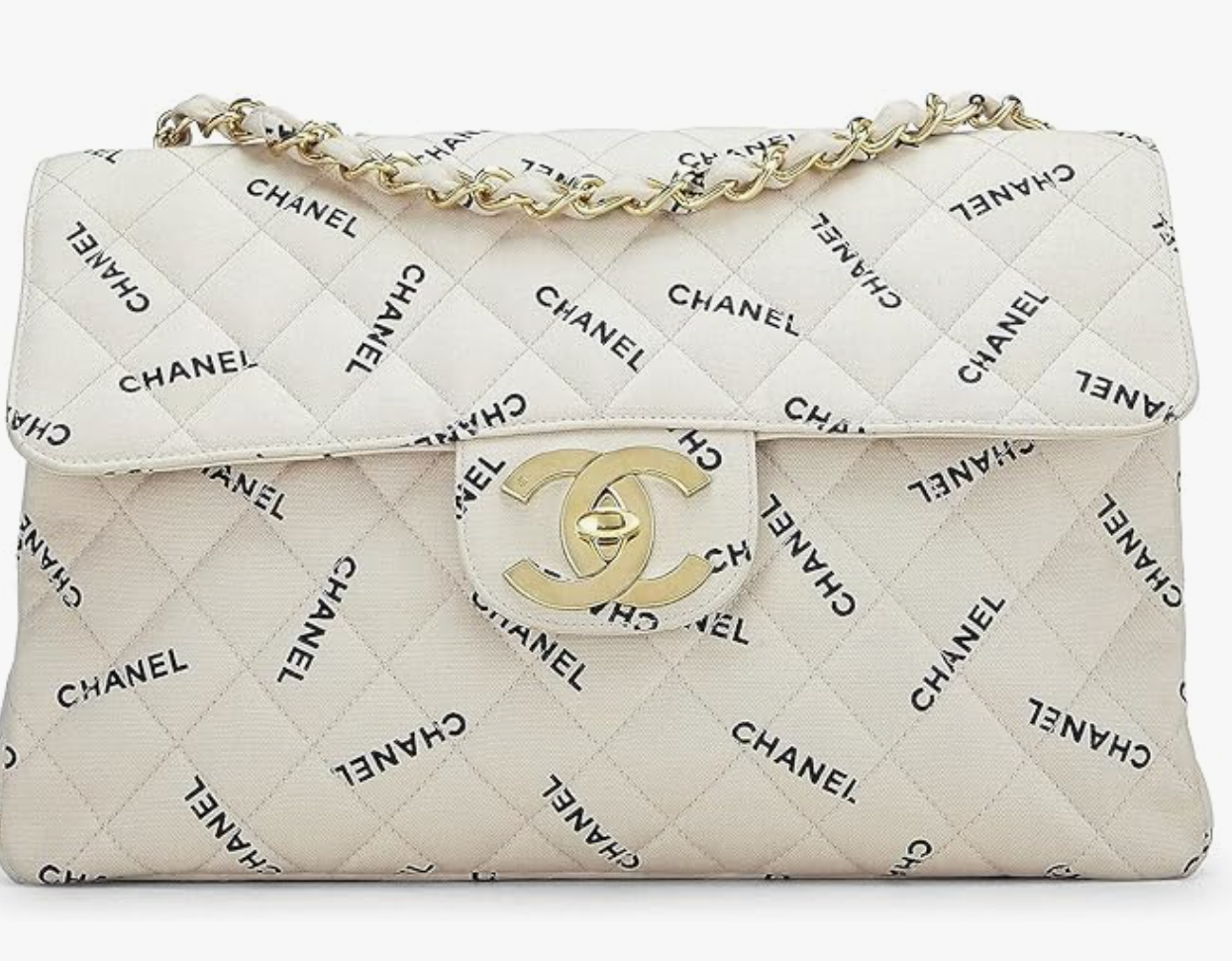 Chanel, Pre-Loved Beige Logo Canvas Half Flap Maxi, Beige