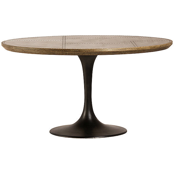 Lugo 55" Tulip Round Dining Table in Oak and Galvanized Brass Hollywood