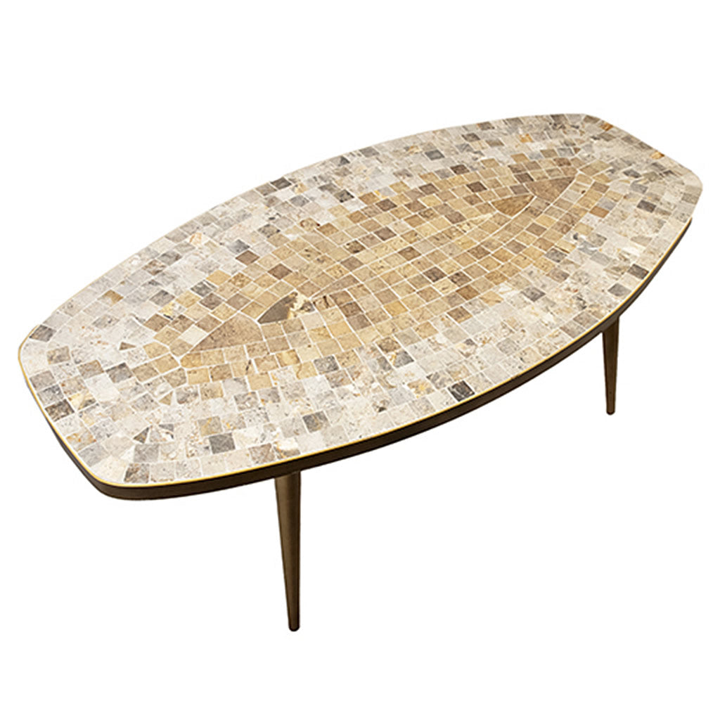 Danish Style Mid Century Mosaic Top Coffee Table with Brass Frame Hollywood