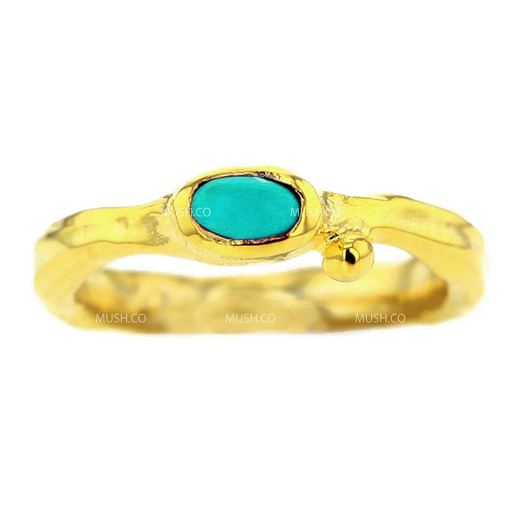 14K Gold Plated Sterling Silver Raw Textured Ring with Turquoise Size 7 Hollywood