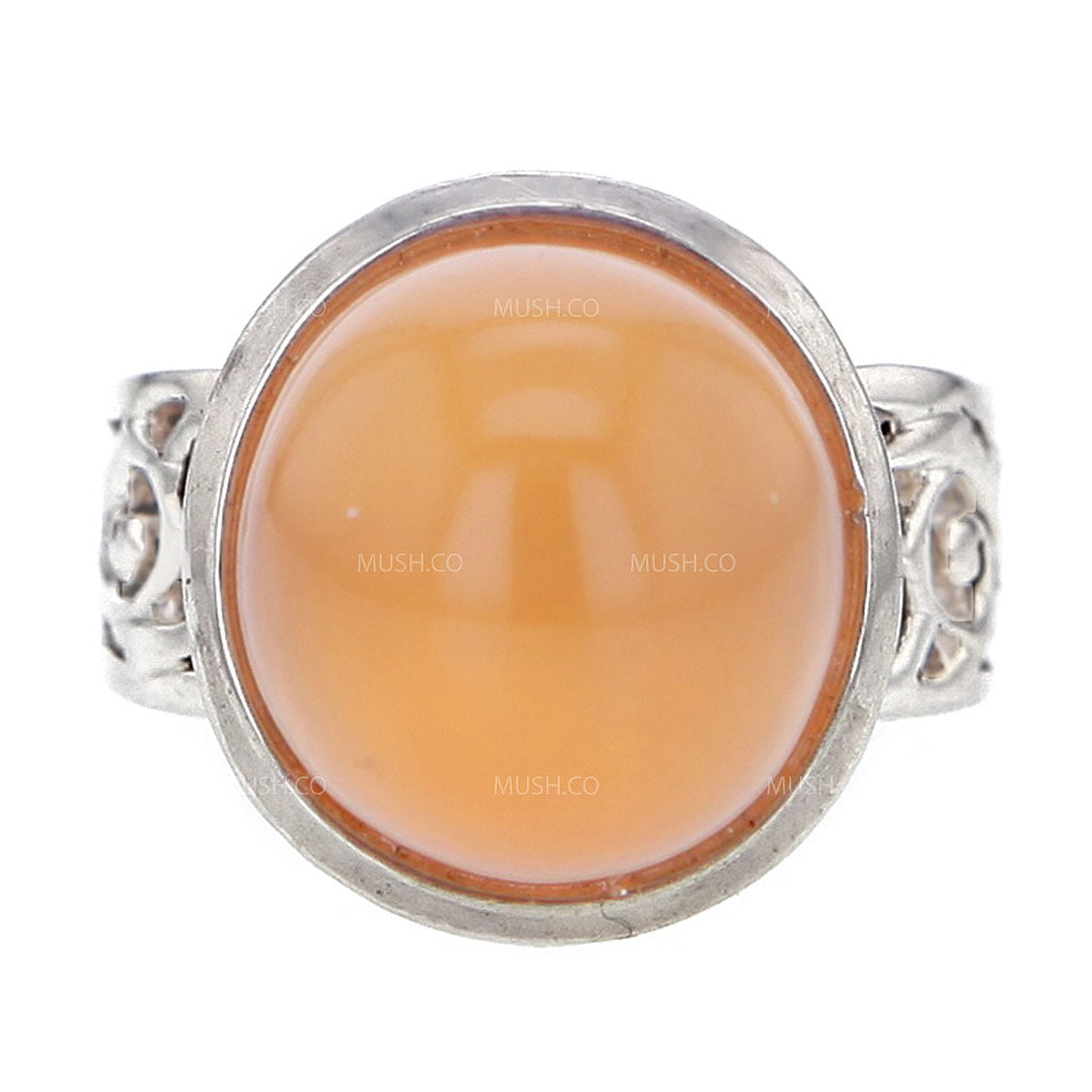 Peach Moonstone Cabuchon Sterling Silver Ring Size 7 Hollywood