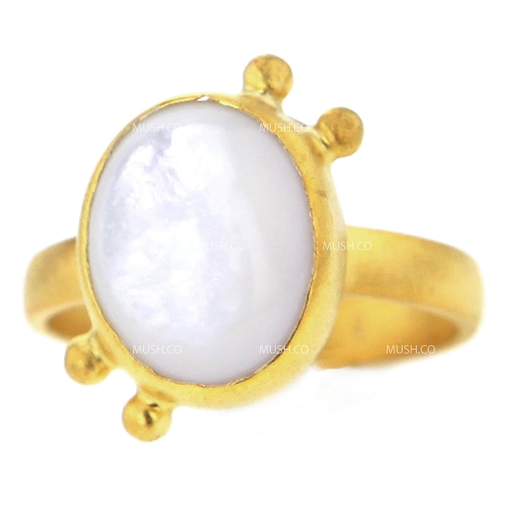 14K Brushed Gold Plated Sterling Silver Ring with Moonstone Size 6 Hollywood