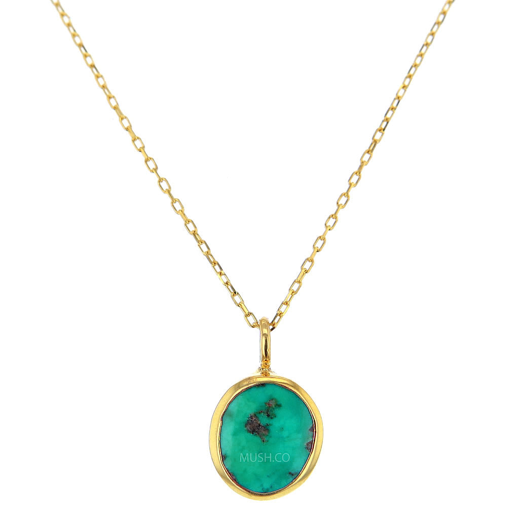 Discreet 14K Gold Plate Sterling Silver and Turquoise Pendant Necklace Hollywood