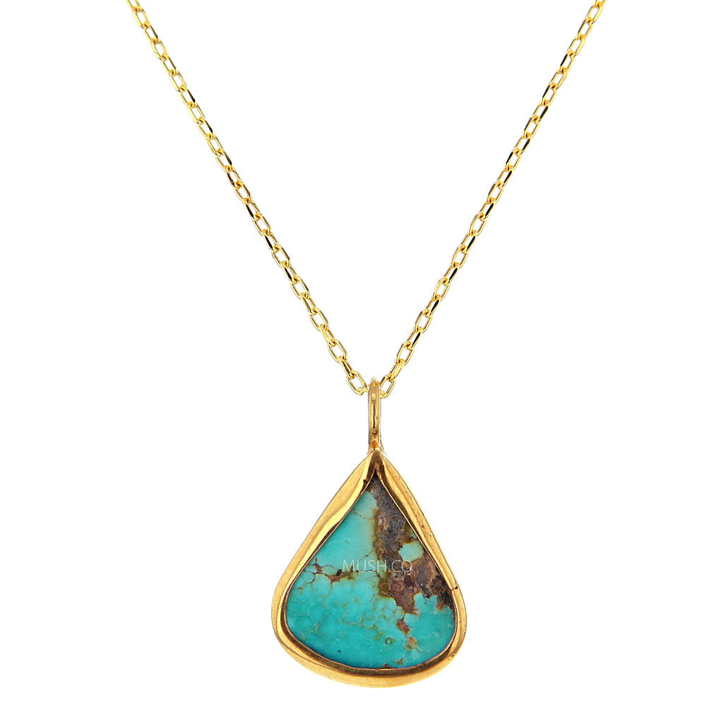 14K Gold Plate Sterling Silver and Teardrop Turquoise Pendant Necklace Hollywood