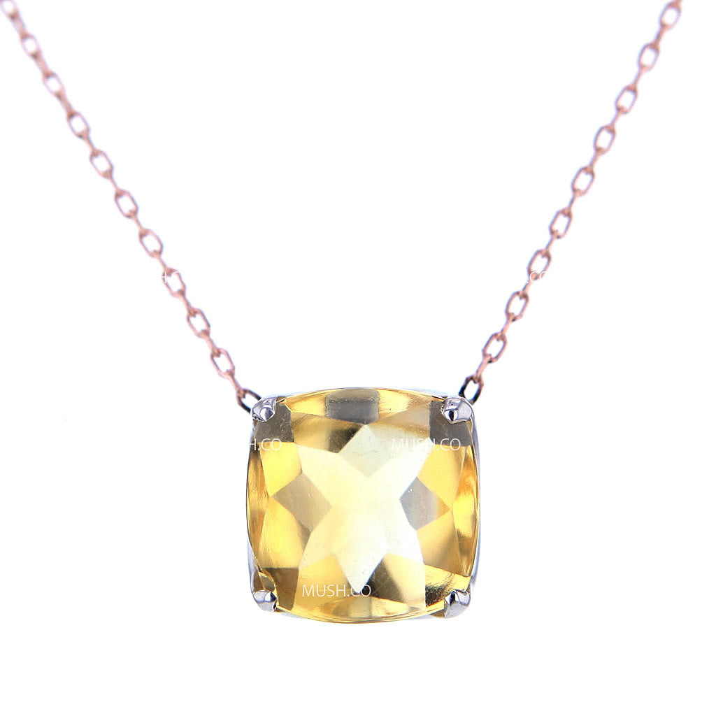 Radiant Cut Citrine Pendant Necklace in Sterling Silver Setting Hollywood