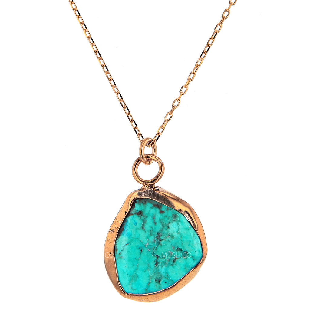 14K Gold Plate Sterling Silver and Live Edge Turquoise Pendant Necklace Hollywood