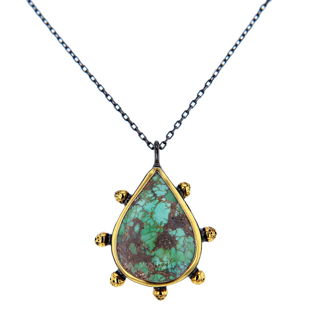 Antalya Artisan Turquoise Necklace in Black Rhodium & 14K Gold Plated Sterling Silver Hollywood