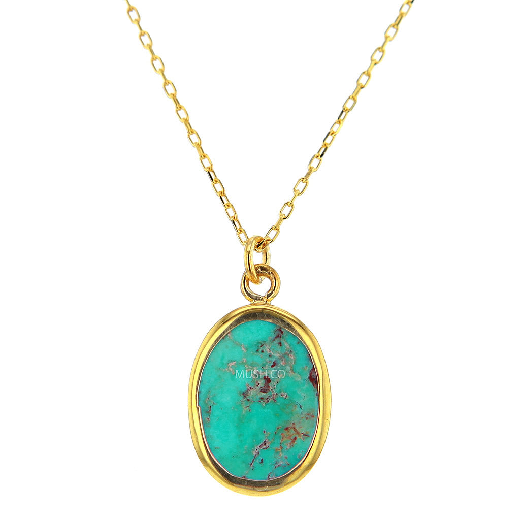 14K Gold Plate Sterling Silver and Turquoise Pendant Necklace Hollywood