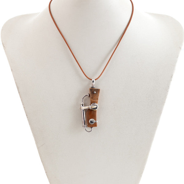 Artisan Sterling Silver Necklace with Vintage Flute Parts and Fossilized Mammoth Hollywood