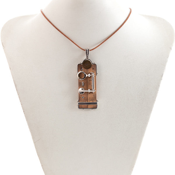 Artisan Sterling Silver Pendant with Antique Wooden Ruler and Flute Keys Hollywood