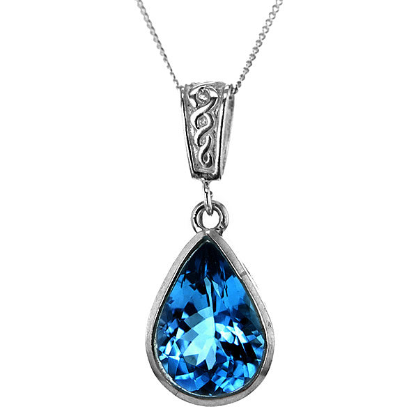 Blue Topaz Teardrop in Sterling silver Pendant Necklace Hollywood