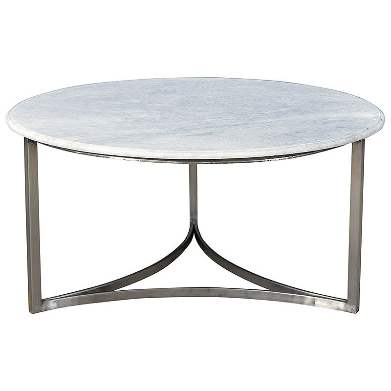 Cherie 36" Marble and Antiqued Nickel Mid Century Modern Coffee Table Hollywood