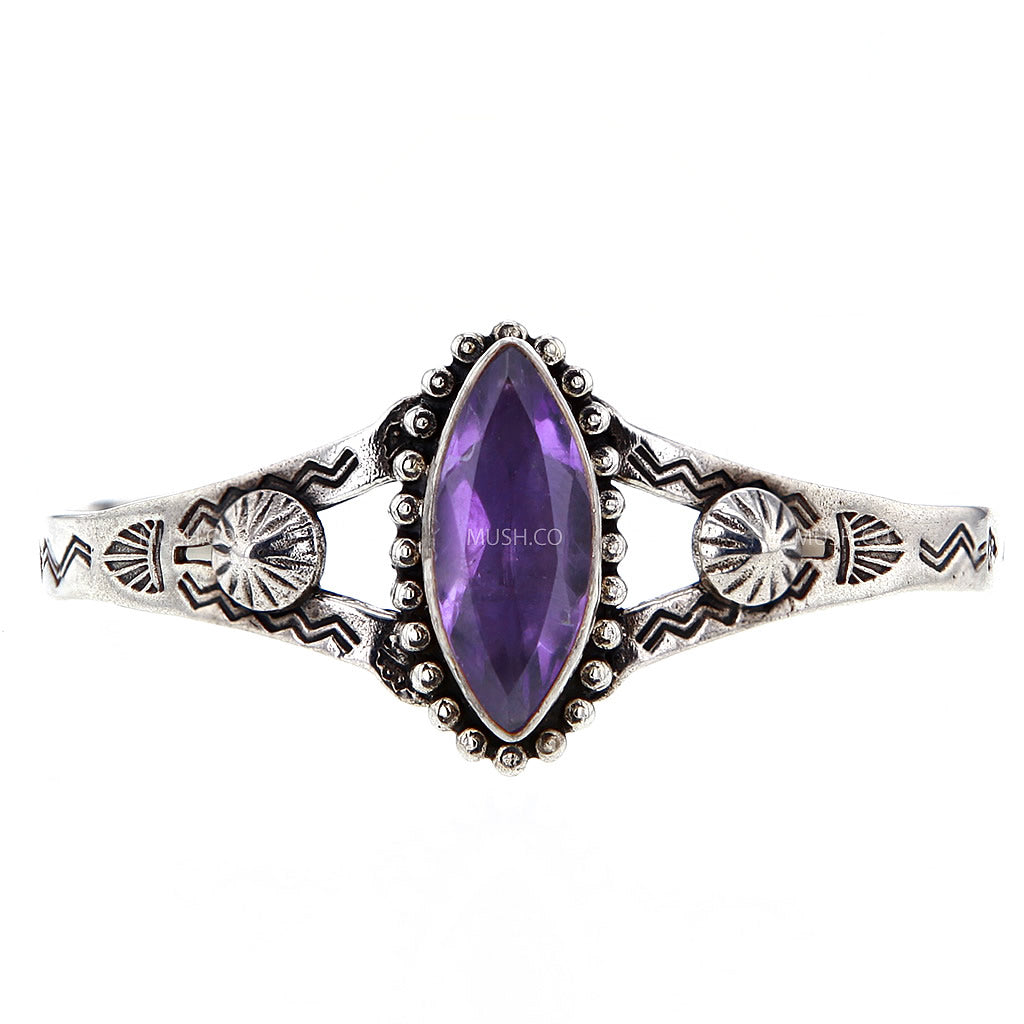 Navajo Style Sterling Silver Bracelet with Faceted Amethyst Hollywood