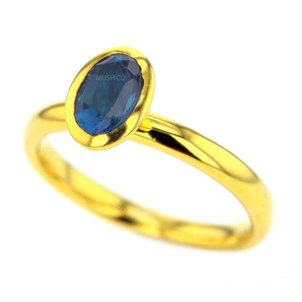 14K Gold Plated Sterling Silver Ring with Oval London Topaz Crystal Size 7 Hollywood