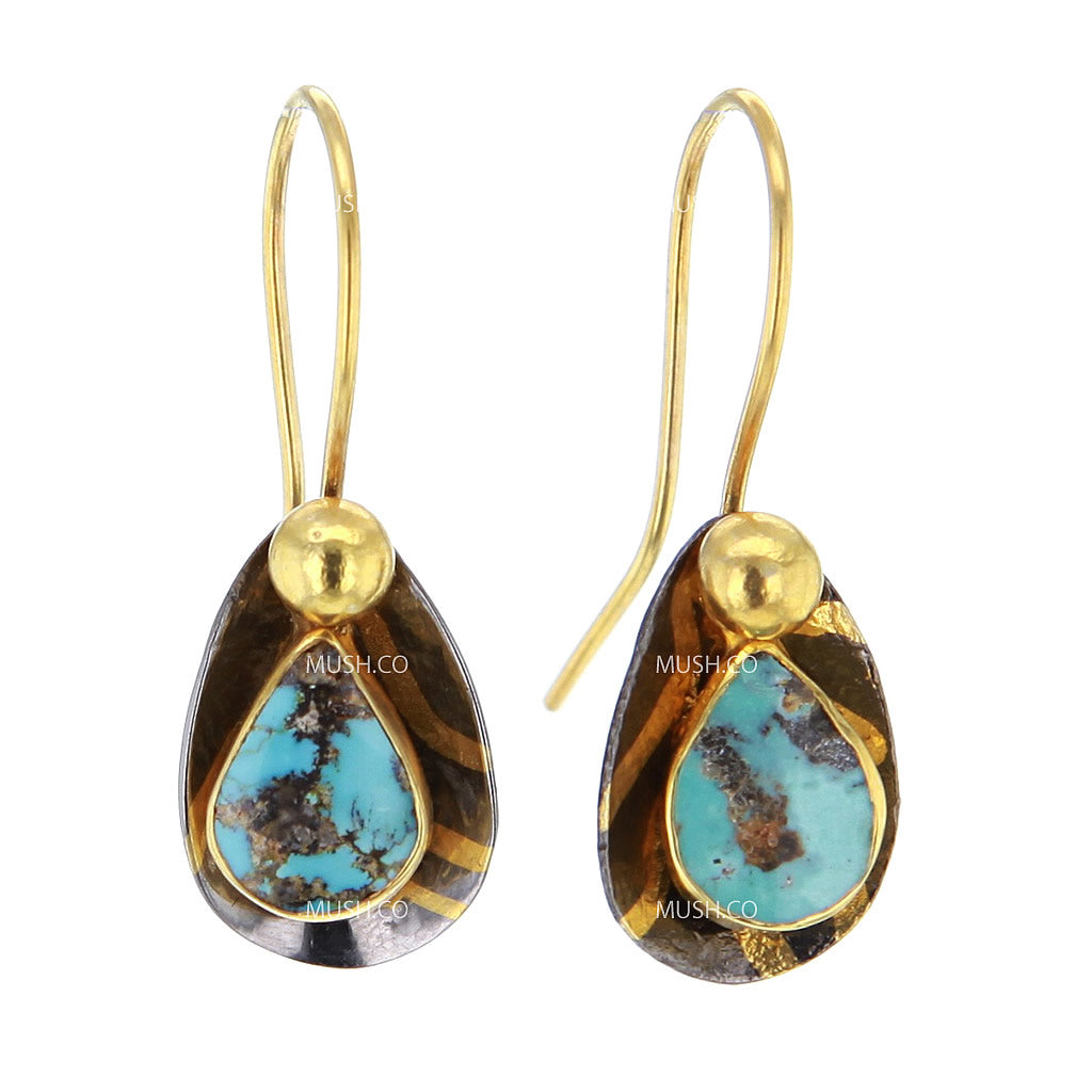 Turquoise and 14K Gold Plated Sterling Silver Earrings Hollywood