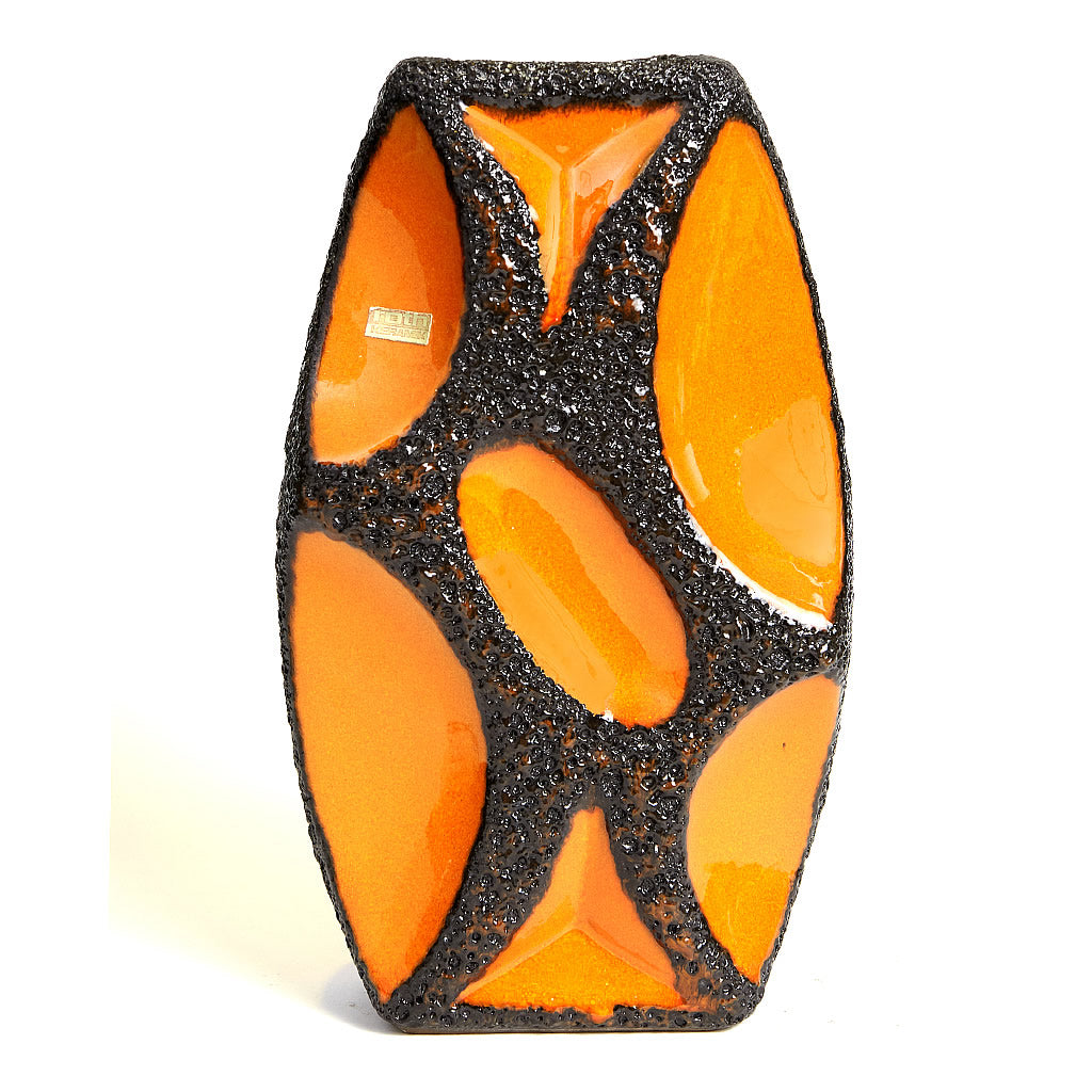 1970s Orange Roth Keramik Lozenge Fat Lava Vase 311 Hollywood