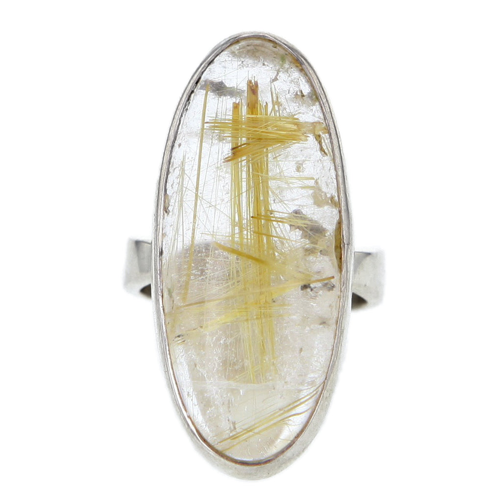 Oval Shaped Gold Rutile Quartz Ring Set in Sterling Silver Size 5 Hollywood