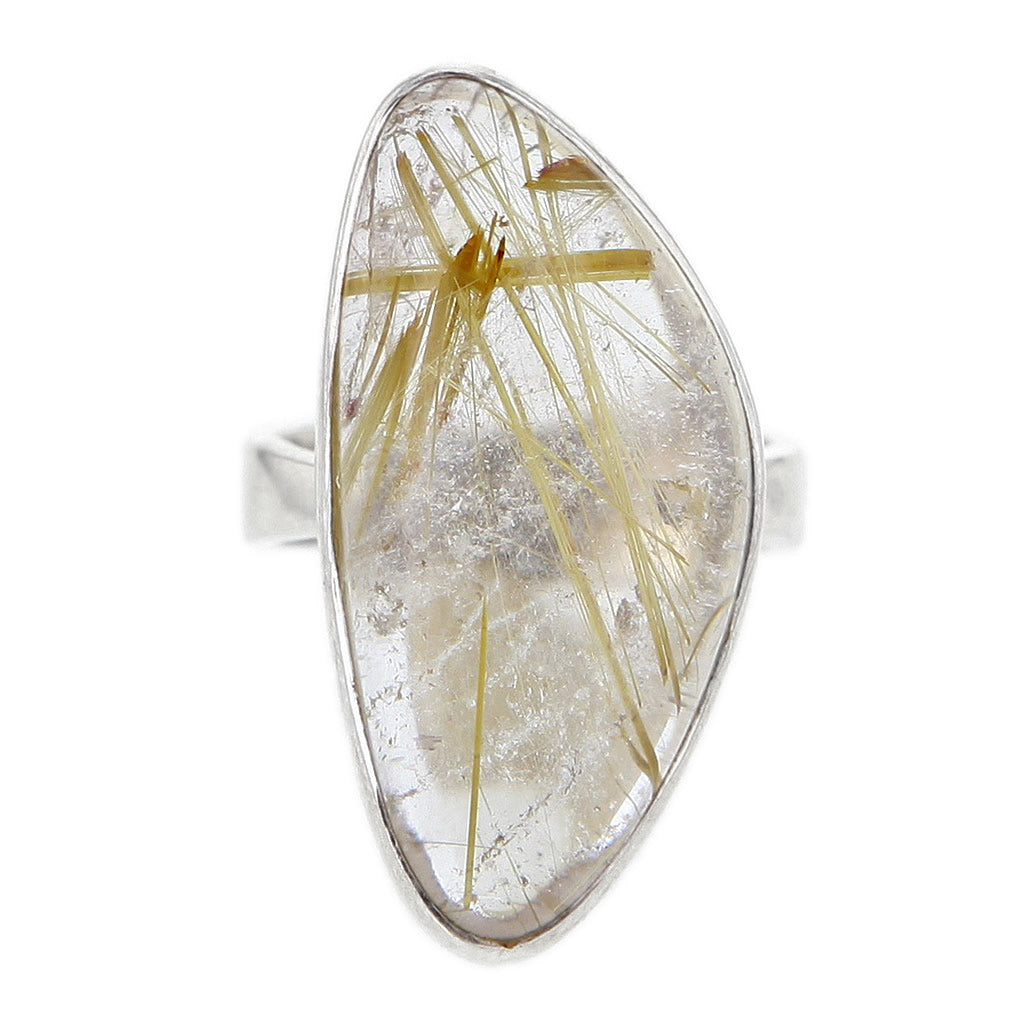 Freeform Gold Rutile Quartz Ring Set in Sterling Silver Size 7 Hollywood