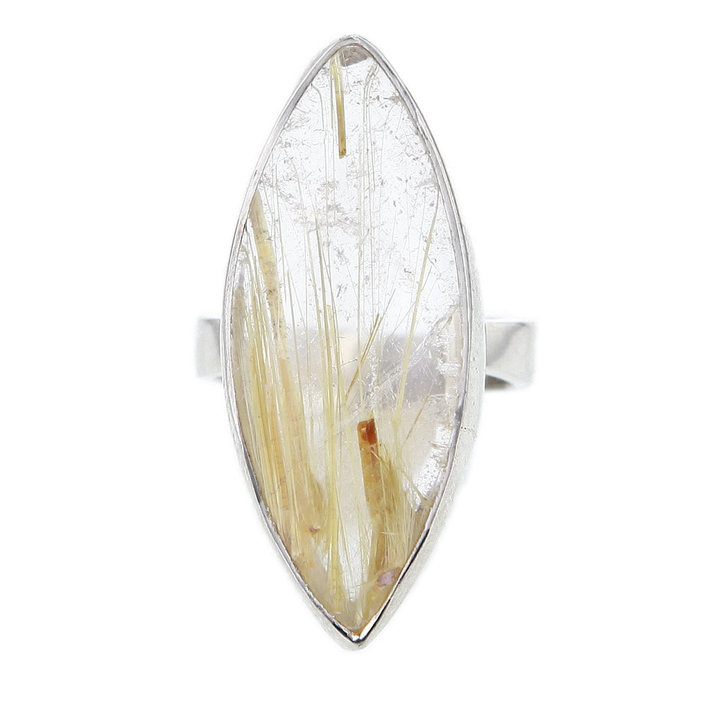 Almond Gold Rutile Quartz Ring Set in Sterling Silver Size 7 Hollywood