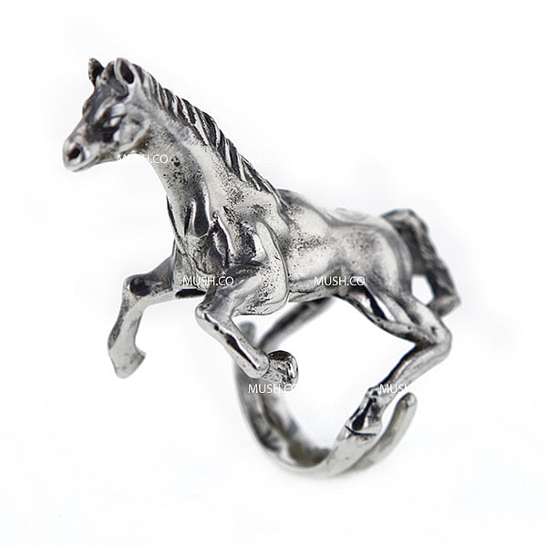 Sculpted Rearing Horse Sterling Silver Adjustable Ring Hollywood