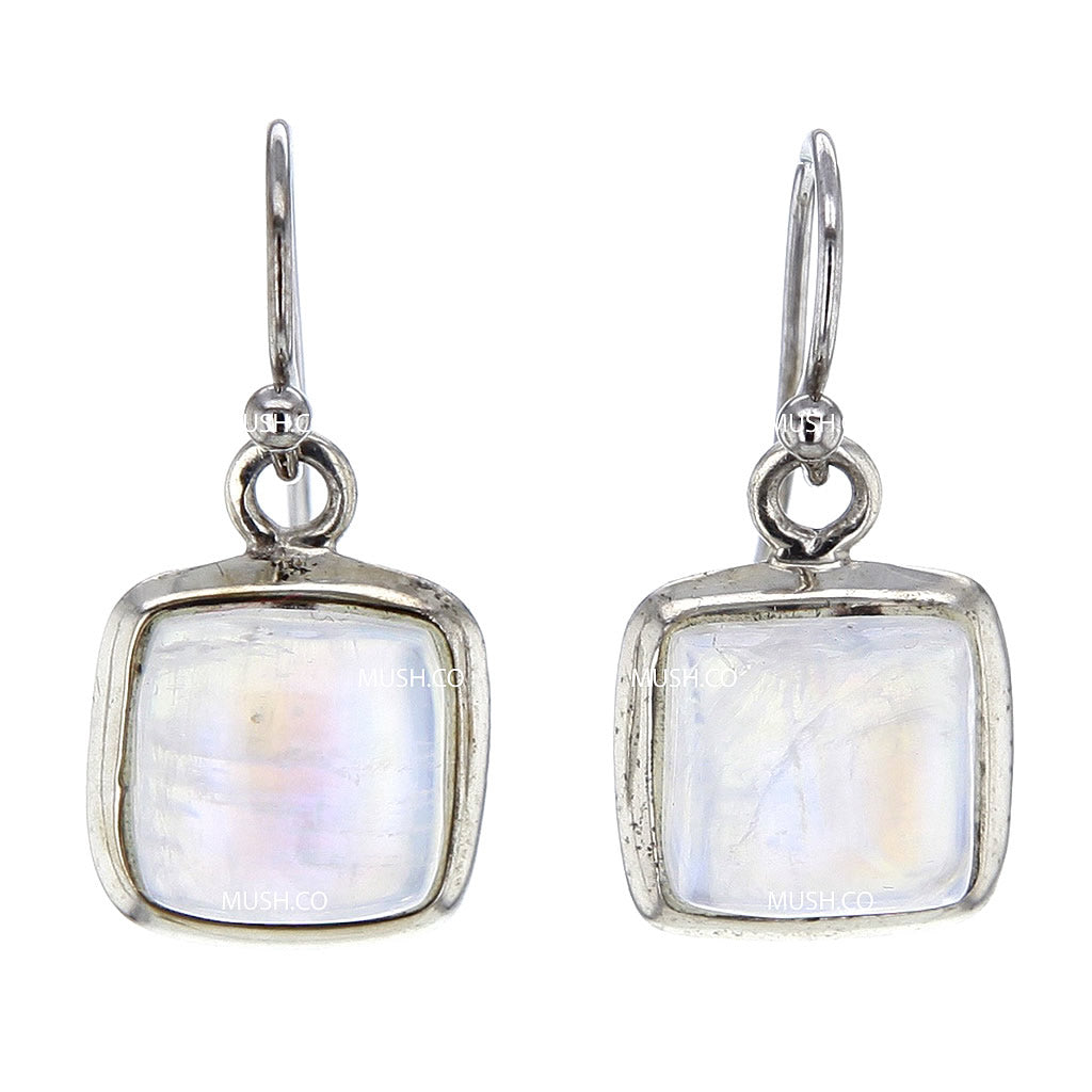 Square Cabuchon Moonstone Sterling Silver Earrings Hollywood