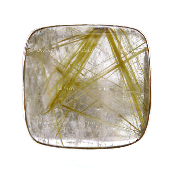 Square Shaped Gold Rutile Quartz Ring Set in Sterling Silver Sz 9 Hollywood