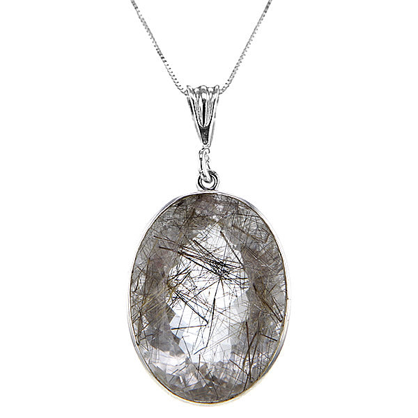 Large Oval Rutilated Quartz Pendant Necklace Hollywood