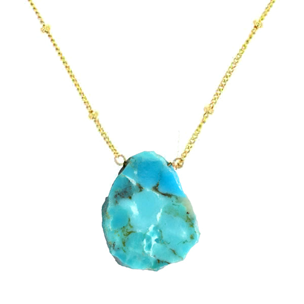 Turquoise Slab Necklace on 14 Karat Gold Filled Chain Hollywood