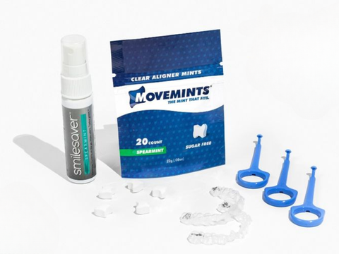 Image promoting Movemints as a go-to for Invisalign accessories.