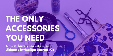 A flat shot of the Invisalign accessories offered in our favorite starter kit.