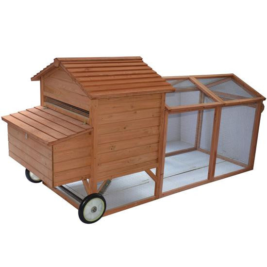 Pawhut Portable Raised Wooden Backyard Chicken Coop with Run on Wheels 