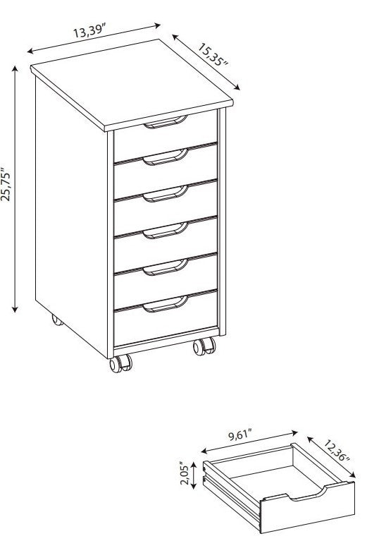 Wide Natural 6-Drawer Storage Rolling Cart – Community Furnishings