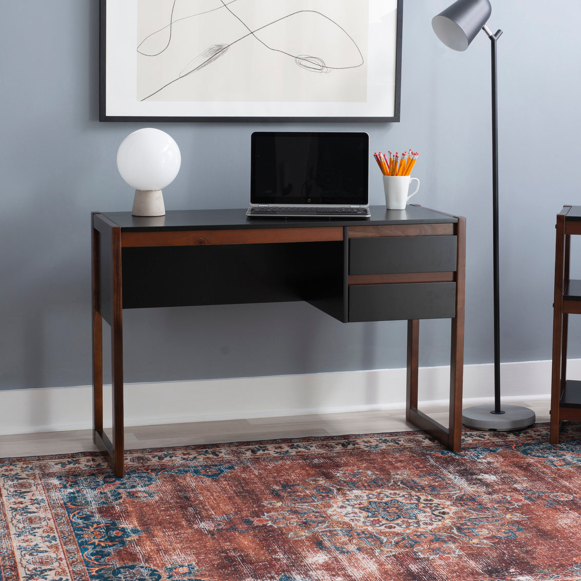 black and walnut desk