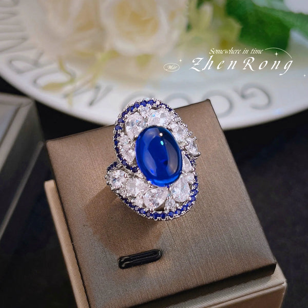Luxury Vortex Design Sri Lanka Blue Spinel Rings For Women Wedding Engagement Ring Jewelry Valentine's Day Birthday Gifts