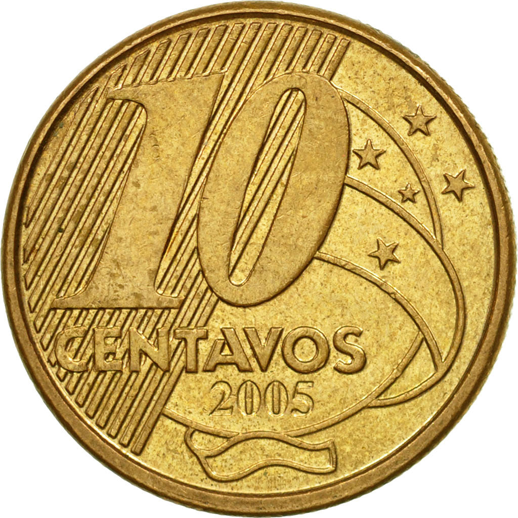 [#441005] Coin, Brazil, 10 Centavos, 2005, EF(40-45), Bronze Plated ...